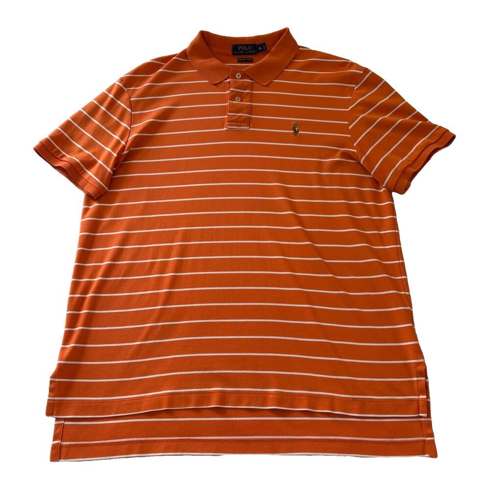 Polo Ralph Lauren Men’s XL, Fits L Polo Shirt Orange & White Stripe Pima Cotton
